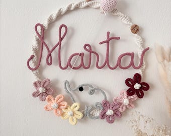 Personalized macrame birth bow for baby girl / baby shower / birth gift