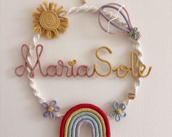 Personalized macrame baby birth bow / baby shower / birth gift RainbowSun