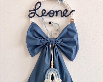 Personalized baby birth bow in macrame / baby shower / birth gift with elephant and fabric bow