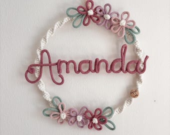 Personalized baby macrame birth bow, baby shower gift, Little Spring Flowers