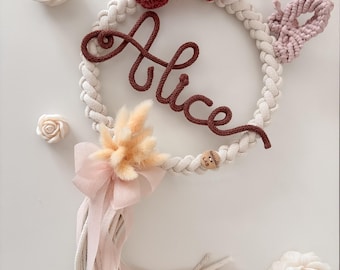 Personalized macrame baby birth bow / baby shower / soft birth gift