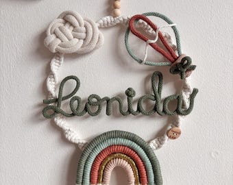 Personalized baby birth bow in macrame / baby shower / birth gift Hot air balloon ride with cloud