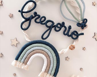 Personalized baby birth bow in macrame / baby shower / birth gift Hot air balloon ride with pompoms