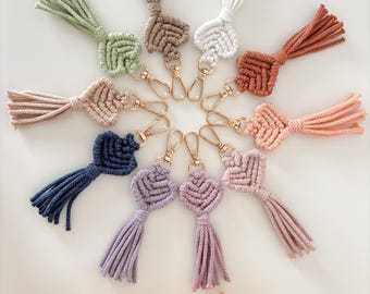 Heart-shaped macramé keychain