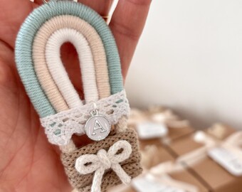 Hot air balloon favor with box, confetti, and personalized tag