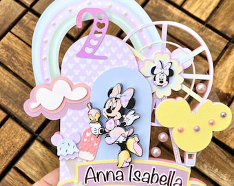 Topo de bolo da Minnie Mouse, Decorações para festa da Minnie Mouse, Aniversário da Minnie Mouse, Centro de mesa da Minnie Mouse, Mesa de doces da Minnie Mouse