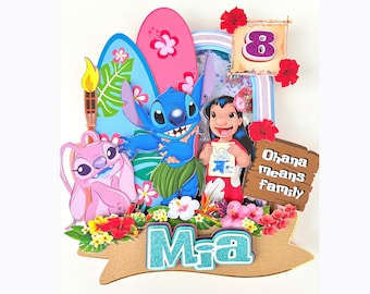 Handgemaakte Lilo & Stitch-taarttopper: tropisch Hawaiiaans feestdecor