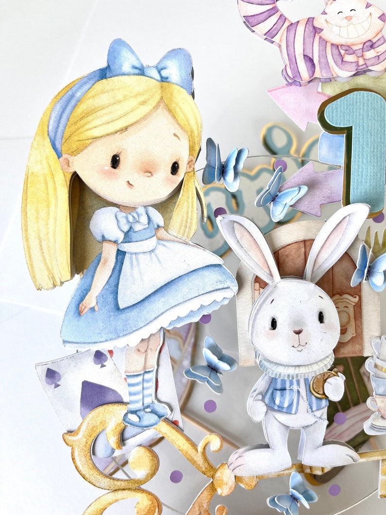 Alice nel Paese delle Meraviglie Cake Topper, Alice nel Paese delle Meraviglie Decorazioni per Feste, Compleanno di Alice nel Paese delle Meraviglie, Alice nel Paese delle Meraviglie Centrotavola immagine 3