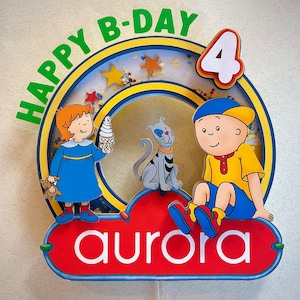 Handgemaakte Caillou-taarttopper: gepersonaliseerde verjaardagsfeestje