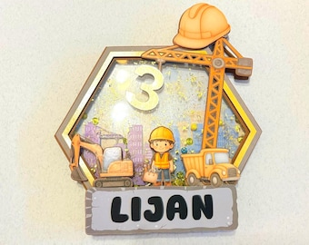 Construction Cake Topper – Personalized Builder Birthday Decoration
