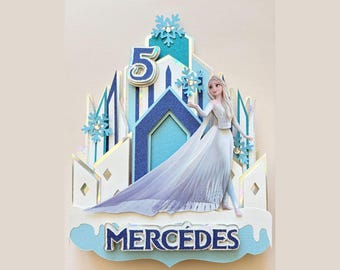 Personlig Frost-tårtdekoration: Elsa-födelsedagsfestdekoration