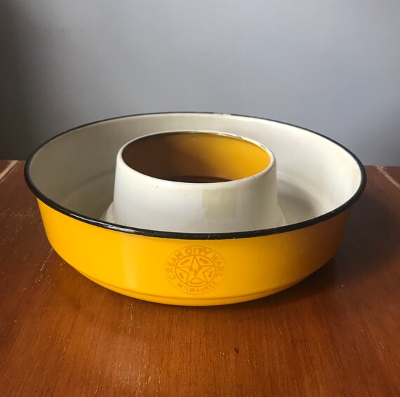 Vintage Yellow Cream City Ware Enamel Bundt Pan Etsy