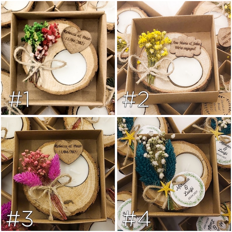 Wooden Favors personalized candle Unique Treats rustic tealight holder bridal showers Personalized Wedding showers Bridesmaid gifts