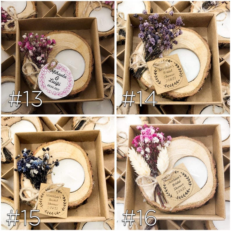 Wooden Favors personalized candle Unique Treats rustic tealight holder bridal showers Personalized Wedding showers Bridesmaid gifts