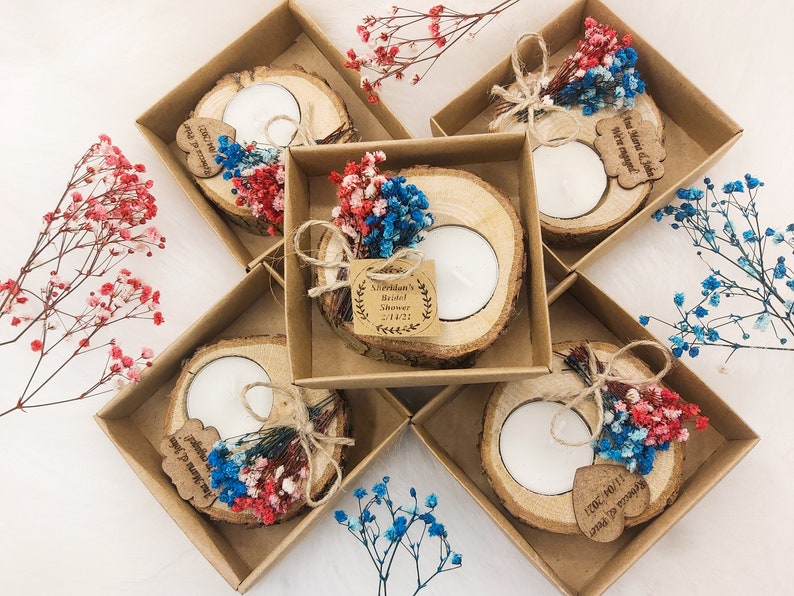 Wooden Favors personalized candle Unique Treats rustic tealight holder bridal showers Personalized Wedding showers Bridesmaid gifts