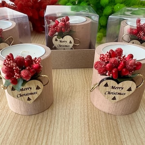 Bulk Christmas Gifts, Christmas Personalized Candle Favor,Happy Holiday Favors, Christmas Wooden Candle Holder,Merry Christmas