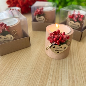 Happy Holiday FavorsChristmas Gifts, Christmas Personalized Candle Favor, Christmas Wooden Candle Holder, Merry Christmas Tag