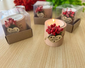 Happy Holiday FavorsChristmas Gifts, Christmas Personalized Candle Favor, Christmas Wooden Candle Holder, Merry Christmas Tag