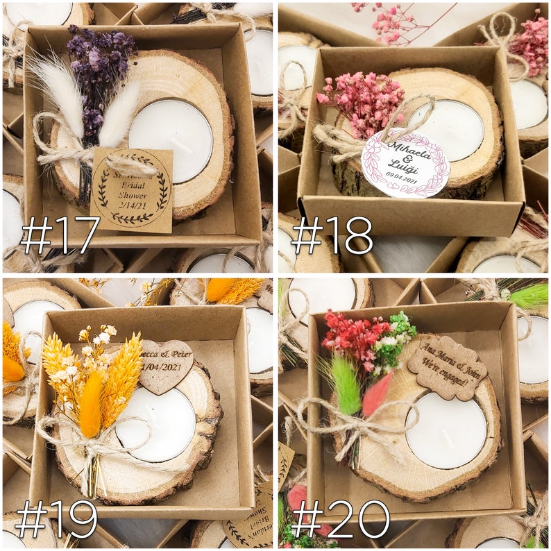 Wooden Favors personalized candle Unique Treats rustic tealight holder bridal showers Personalized Wedding showers Bridesmaid gifts