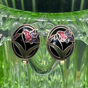 Cloisonné Enamel Earring, Floral cli on Earrings, Gift Earrings