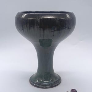 Vintage Bolingey Studio Pottery Perranporth Signed ME- Green Large Goblet-Red Wear