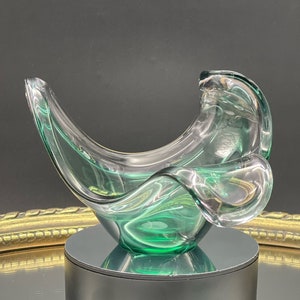 Murano Style Art Glass Bowl Tray - Green and Mauve Trinket Dish - Handcrafted Decorative Glassware