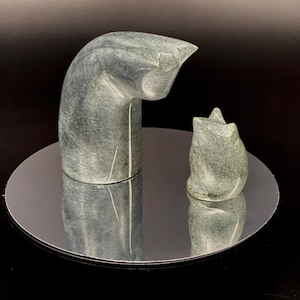 Cat & Mouse Figures | Minimalist Art Sculptures | Grey Green Marble Design | Modern Home Decor | Unique Gift