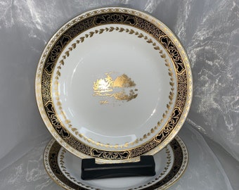 1930s Tuscan china B.C.M Oriental Scene Gold & Black Art Nouveau / Art Deco influence. Décor Plates