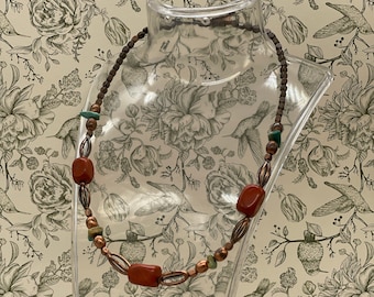 Vintage Metal Beaded and Stone Necklace-Arts and Craft Necklace