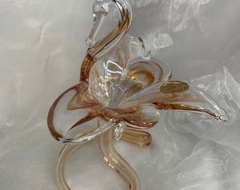 Vintage Mid Century Modern Art Glass SWAN Flower Vase Murano Style made in Italy swirl Stem.