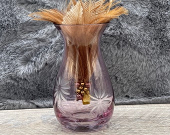 Pink Glass Vase - Vintage Bud Vase - Etched Floral Vase-Flower Vase