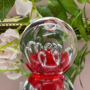 Vintage Paperweight, Red & clear paperweight, Glass Paperweight