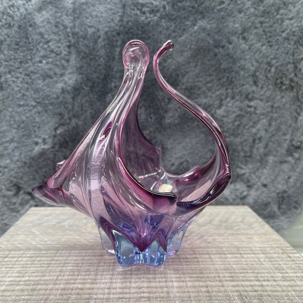 Bohemian / Czech Glass Large Pink Centrepiece Vase-Glass Bowl Style Josef Hospodka