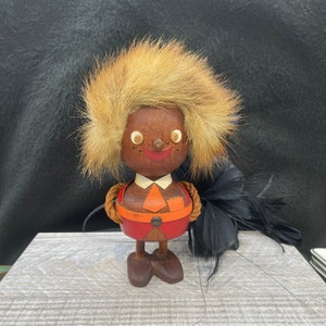 Vintage Character Folk Art Wooden Man Ornament, Vintage Wooden figurine