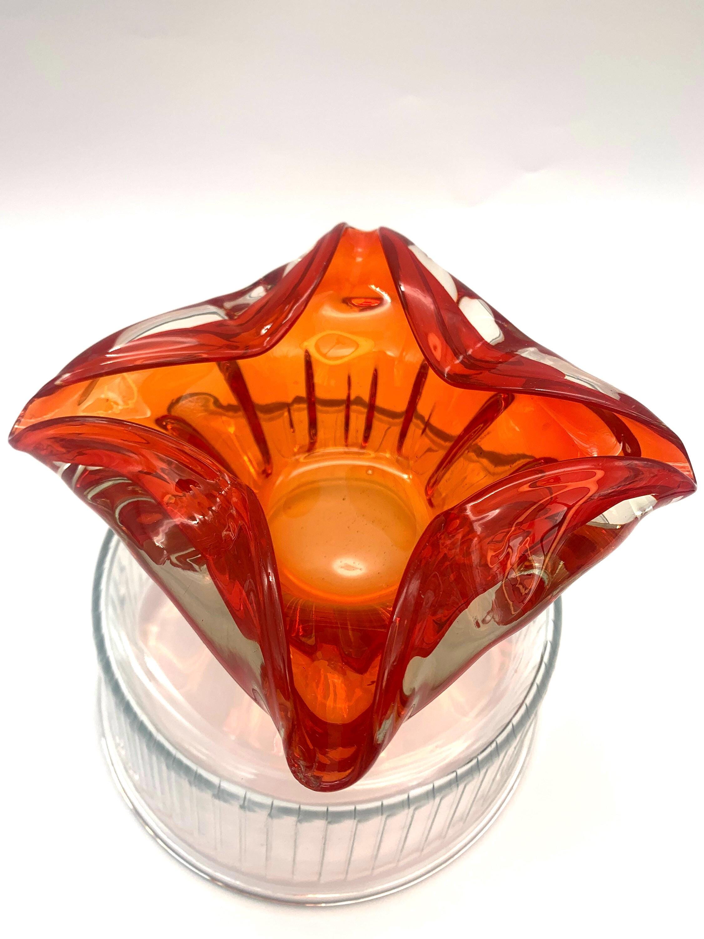 ムラーノスタイルアートガラス灰皿 - ブラッドオレンジ灰皿 - オレンジ