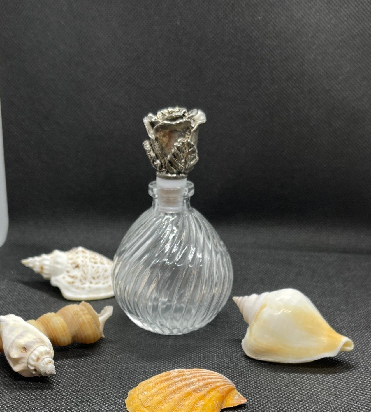 Perfume Bottle, Fluted Perfume Bottle, Vintage Bottle, Silver Rose