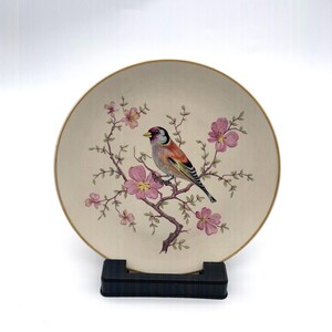 Vintage handgeschilderd porselein Ibis Aveiro bord Portugal bloemenschilderij roomschotel distelvink kersenbloesem mini keuken decor bloemen