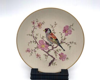 Plato de porcelana vintage pintado a mano Ibis Aveiro Portugal pintura floral platillo crema jilguero flor de cerezo mini decoración de cocina flores