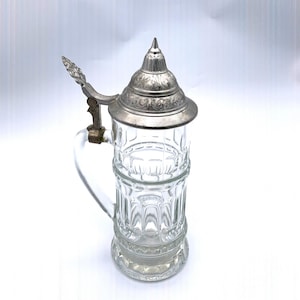 Vintage Clear Glass Decorative Beer Jug German Inspired Drink Wear, Gift for Him