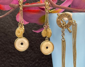 Vintage Monet Goldfarbenes 2 Teiliges Schmuck Set, Ohrclips Creme Glas Donut Ohrringe und Passende Halskette