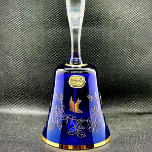 Vintage Bohemian Cobalt Blue Bell with Birds and Gold Decoration – Unique Handcrafted Bell – Collectible Boho Decor