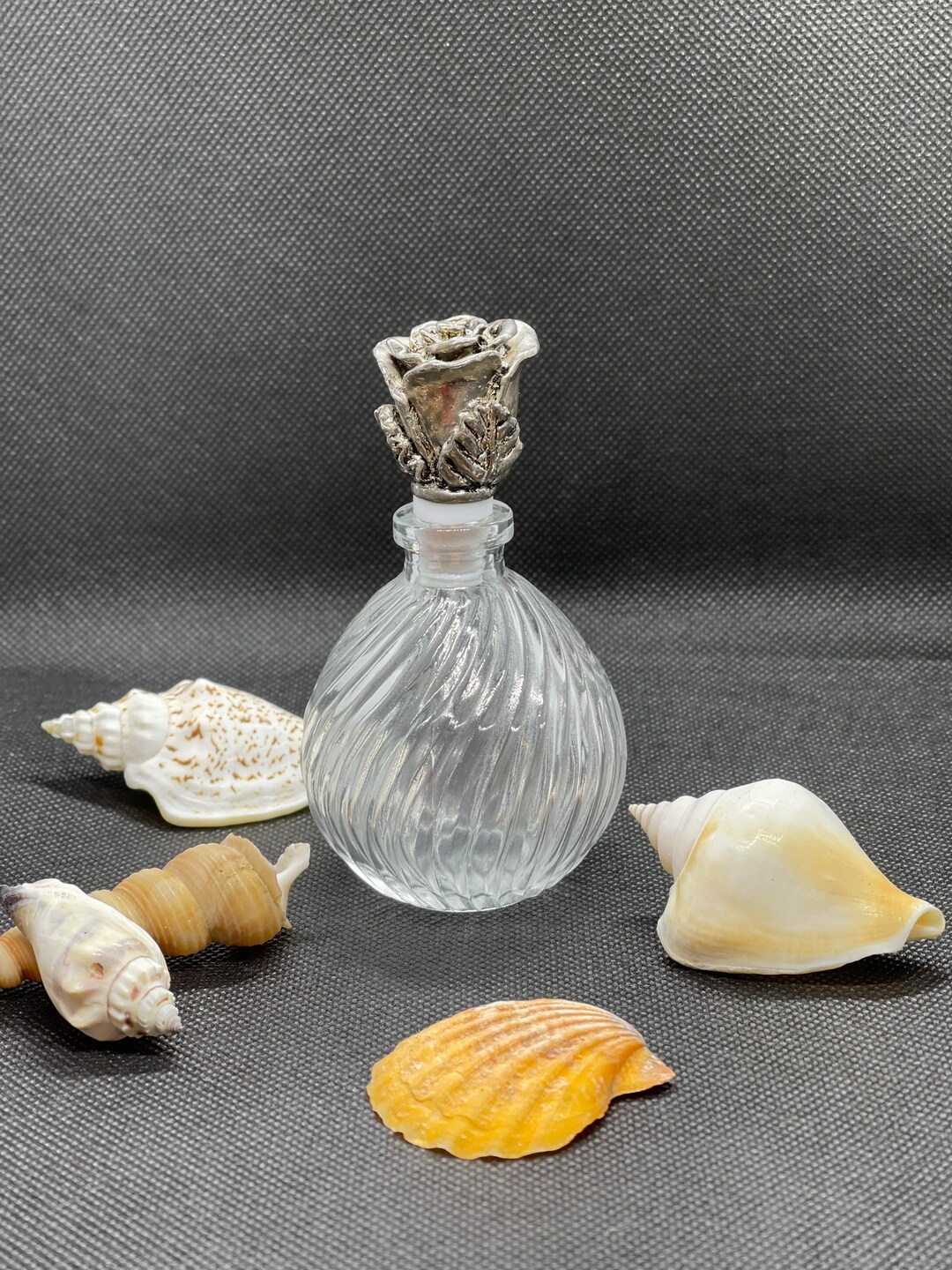 Perfume Bottle, Fluted Perfume Bottle, Vintage Bottle, Silver Rose