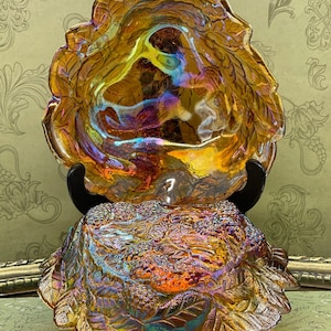 Vintage Fenton Style, Carnival glass with grape and leaf pattern.
