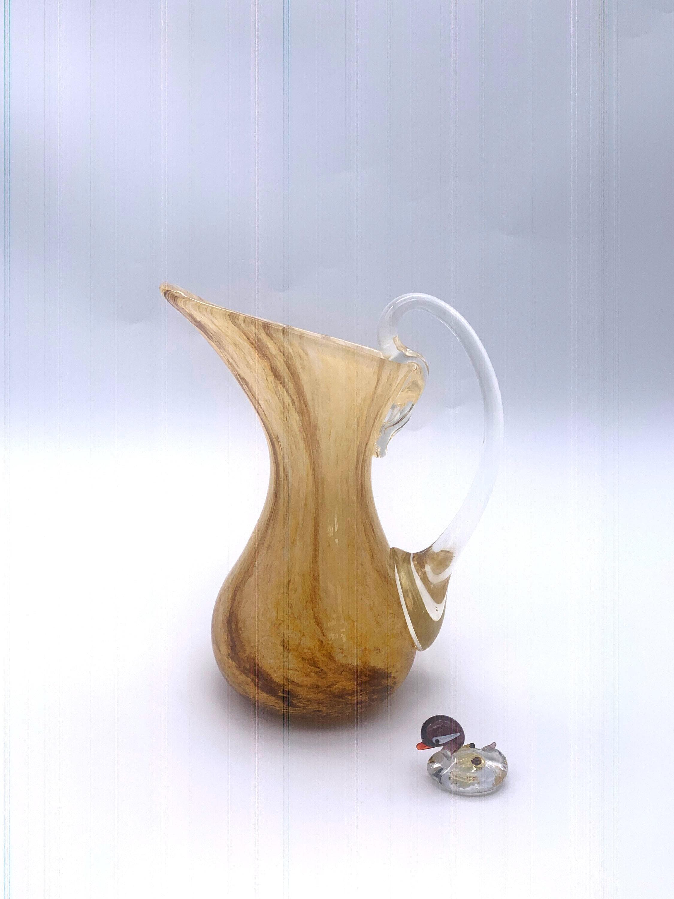 Art Glass Pitcher in Yellows & Tans, Hand Blown