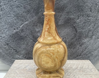 Ônix Vintage - Pedra Natural - Pedra Polida - Creme - Marrom - Vaso de Flores de Mármore Vermelho - Vaso de Broto Década de 1970