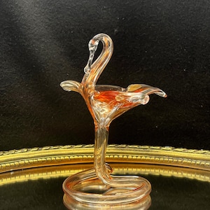 Vintage Glass Swan, Mid Century Modern Art Glass SWAN, Swan Flower Vase, Italian Glass Swan with a Swirling Stem.