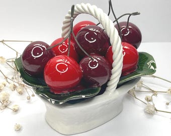 VTG Cavendish Exclusive Capodimonte Cherry Basket | Italy Ceramic Fruit Figurine | Collectible Display Decor