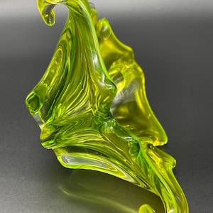 Vintage Murano Glass Bowl/Dish - Green & Yellow Leaf Design - Hand-Blown Art