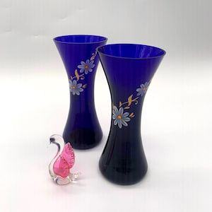 Vintage Cobalt Blue Hand Painted Vase-Floral Hand Painted Vase
