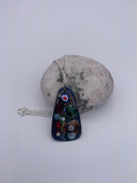 Vintage Pendant Millefiori Enamel on Metal Pendan… - image 3